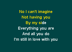 No I can't imagine
Not having you
By my side

Everything you are
And all you do
I'm still in love with you