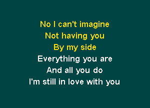 No I can't imagine
Not having you
By my side

Everything you are
And all you do
I'm still in love with you