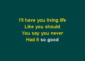 I'll have you living life
Like you should

You say you never
Had it so good