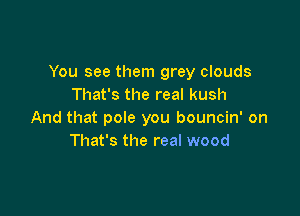 You see them grey clouds
That's the real kush

And that pole you bouncin' on
That's the real wood