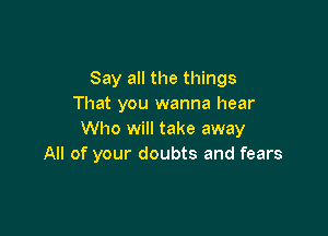Say all the things
That you wanna hear

Who will take away
All of your doubts and fears