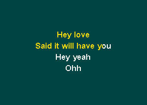 Hey love
Said it will have you

Hey yeah
Ohh