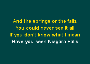 And the springs or the falls
You could never see it all

If you don't know what I mean
Have you seen Niagara Falls