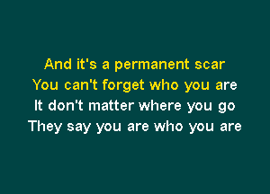 And it's a permanent scar
You can't forget who you are

It don't matter where you go
They say you are who you are