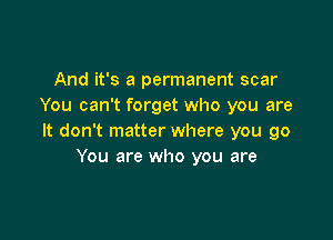 And it's a permanent scar
You can't forget who you are

It don't matter where you go
You are who you are