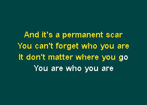 And it's a permanent scar
You can't forget who you are

It don't matter where you go
You are who you are