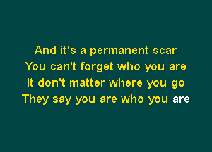 And it's a permanent scar
You can't forget who you are

It don't matter where you go
They say you are who you are