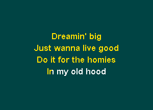 Dreamin' big
Just wanna live good

Do it for the homies
In my old hood