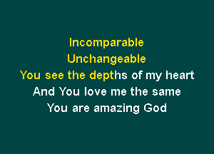 Incomparable
Unchangeable
You see the depths of my heart

And You love me the same
You are amazing God