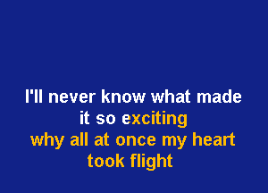 I'll never know what made
it so exciting
why all at once my heart
took flight