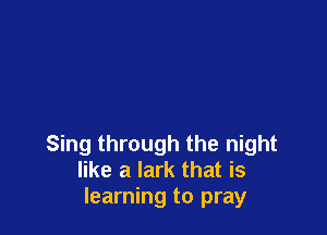 Sing through the night
like a lark that is
learning to pray