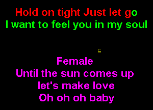 Hold on tight Just let go
I want to feel you in my soul

Ii

Female
Until the sun comes up

let's make love
Oh oh oh baby