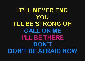 IT'LL NEVER END
YOU
I'LL BE STRONG OH