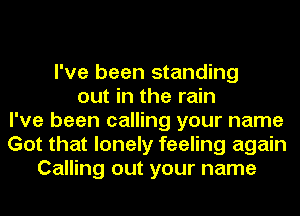 I've been standing
out in the rain
I've been calling your name
Got that lonely feeling again
Calling out your name