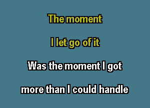 The moment

I let go of it

Was the moment I got

more than I could handle