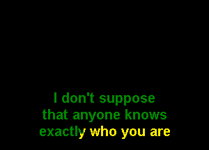 I don't suppose
that anyone knows
exactly who you are