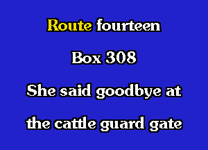 Route fourteen
Box 308

She said goodbye at

the cattle guard gate