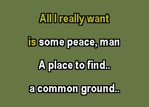 All I really want

is some peace, man

A place to find..

a common ground..