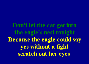 Don't let the cat get into
the eagle's nest tonight
Because the eagle could say
yes Without a light
scratch out her eyes