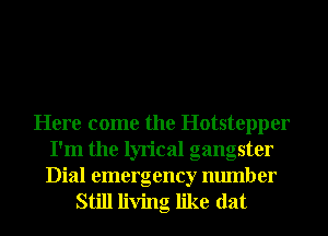 Here come the Hotstepper
I'm the lyrical gangster
Dial emergency number
Still living like dat