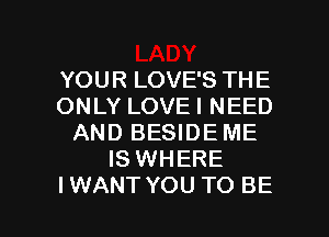 YOUR LOVE'S THE
ONLY LOVE I NEED
AND BESIDE ME
IS WHERE

IWANTYOU TO BE l