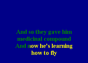 And so they gave him
medicinal compound
And now he's learning

how to fly I