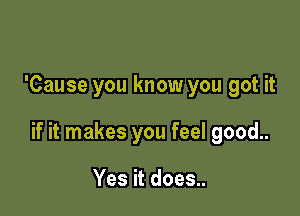 'Cause you know you got it

if it makes you feel good..

Yes it does..