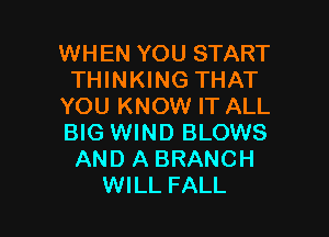 WHEN YOU START
THINKING THAT
YOU KNOW IT ALL

BIG WIND BLOWS
AND A BRANCH
WILL FALL