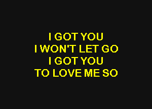 IGOTYOU
IWON'T LET G0

I GOT YOU
TO LOVE ME SO