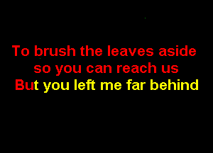 To brush the leaves aside
so you can reach us

But you left me far behind