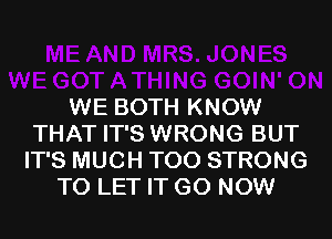 WE BOTH KNOW
THAT IT'S WRONG BUT
IT'S MUCH T00 STRONG

TO LET IT G0 NOW