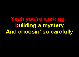 Yeah you're working,
building a mystery

And choosin' so carefully