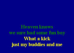 Heaven knows

we sure had some fun boy
What a kick
just my buddies and me