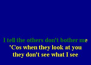 I tell the others don't bother me
'Cos When they look at you
they don't see What I see