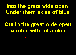 Into the great wide open
Under them skies of blue

Out in the great wide open
A rebel without a clue

J J