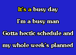 It's a busy day
I'm a busy man
Gotta hectic schedule and

my whole week's planned