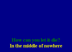 How can you let it die?
In the middle of nowhere