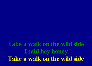 Take a walk on the Wild side
I said hey honey
Take a walk on the Wild side