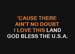 'CAUSETHERE
AIN'T NO DOUBT

I LOVE THIS LAND
GOD BLESS THE U.S.A.