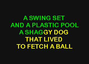 A SWING SET
AND A PLASTIC POOL

A SHAGGY DOG
THAT LIVED
TO FETCH A BALL