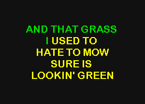 AND THAT GRASS
I USED TO

HATE TO MOW
SURE IS
LOOKIN' GREEN