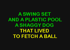 A SWING SET
AND A PLASTIC POOL

A SHAGGY DOG
THAT LIVED
TO FETCH A BALL
