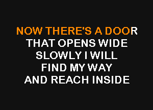 NOW THERE'S A DOOR
THAT OPENS WIDE
SLOWLY I WILL
FIND MY WAY
AND REACH INSIDE

g