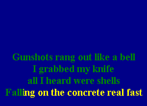 Gunshots rang out like a hell
I grabbed my knife
all I heard were shells
Falling on the concrete real fast