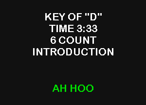 KEY OF D
TIME 333
6 COUNT
INTRODUCTION

AH HOO