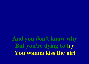 And you don't know why
But you're dying to try

You wanna kiss the girl I