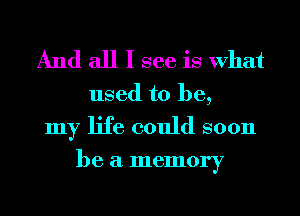 And all I see is What

used to be,
my life could soon

be a memory