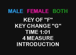 MALE

KEY OF F
KEY CHANGE G

TIME1i01
4MEASURE
INTRODUCTION