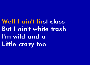 Well I ain't first class
But I ain't white trash

I'm wild and a
Liifle crazy foo