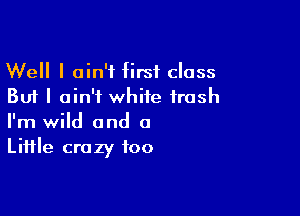 Well I ain't first class
But I ain't white trash

I'm wild and a
Liifle crazy foo